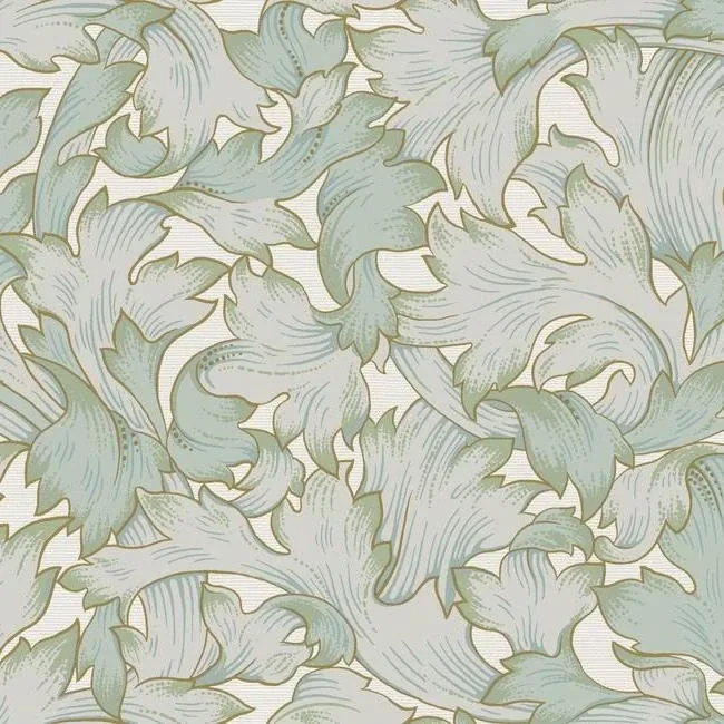 York Wallcoverings Acanthus Toss Beige & Seafoam Wallpaper - SKU NV5511
