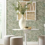 York Wallcoverings Acanthus Toss Beige & Seafoam Wallpaper | Wallpaper Twins York Wallcoverings Acanthus Toss Beige & Seafoam Wallpaper - SKU NV5511