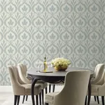 York Wallcoverings Adirondack Damask Blue & Beige Wallpaper | Wallpaper Twins York Wallcoverings Adirondack Damask Blue & Beige Wallpaper - SKU DM4922