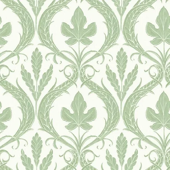 DM4921 | Adirondack Damask Green & White Wallpaper