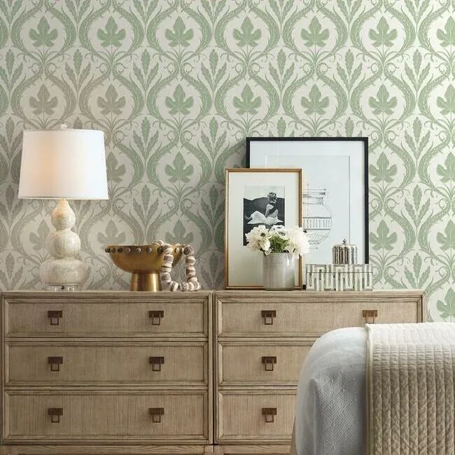 York Wallcoverings Adirondack Damask Green & White Wallpaper | Wallpaper Twins York Wallcoverings Adirondack Damask Green & White Wallpaper - SKU DM4921