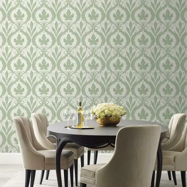 York Wallcoverings Adirondack Damask Green & White Wallpaper | Wallpaper Twins York Wallcoverings Adirondack Damask Green & White Wallpaper - SKU DM4921