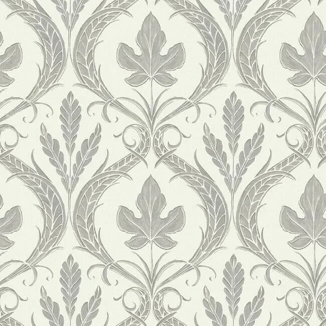 York Wallcoverings Adirondack Damask Grey & Beige Wallpaper - SKU DM4925