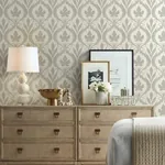 York Wallcoverings Adirondack Damask Grey & Beige Wallpaper | Wallpaper Twins York Wallcoverings Adirondack Damask Grey & Beige Wallpaper - SKU DM4925