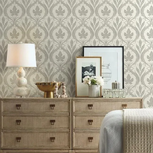 York Wallcoverings Adirondack Damask Grey & Beige Wallpaper | Wallpaper Twins York Wallcoverings Adirondack Damask Grey & Beige Wallpaper - SKU DM4925