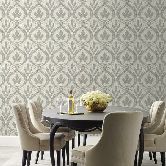 York Wallcoverings Adirondack Damask Grey & Beige Wallpaper | Wallpaper Twins York Wallcoverings Adirondack Damask Grey & Beige Wallpaper - SKU DM4925
