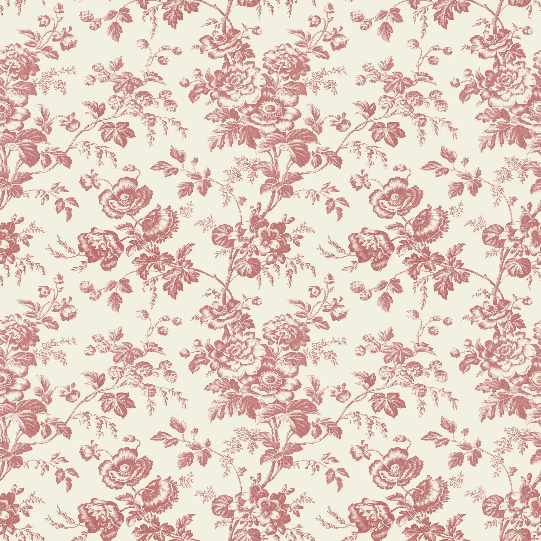 RT7871 | Anemone Toile French Red Wallpaper