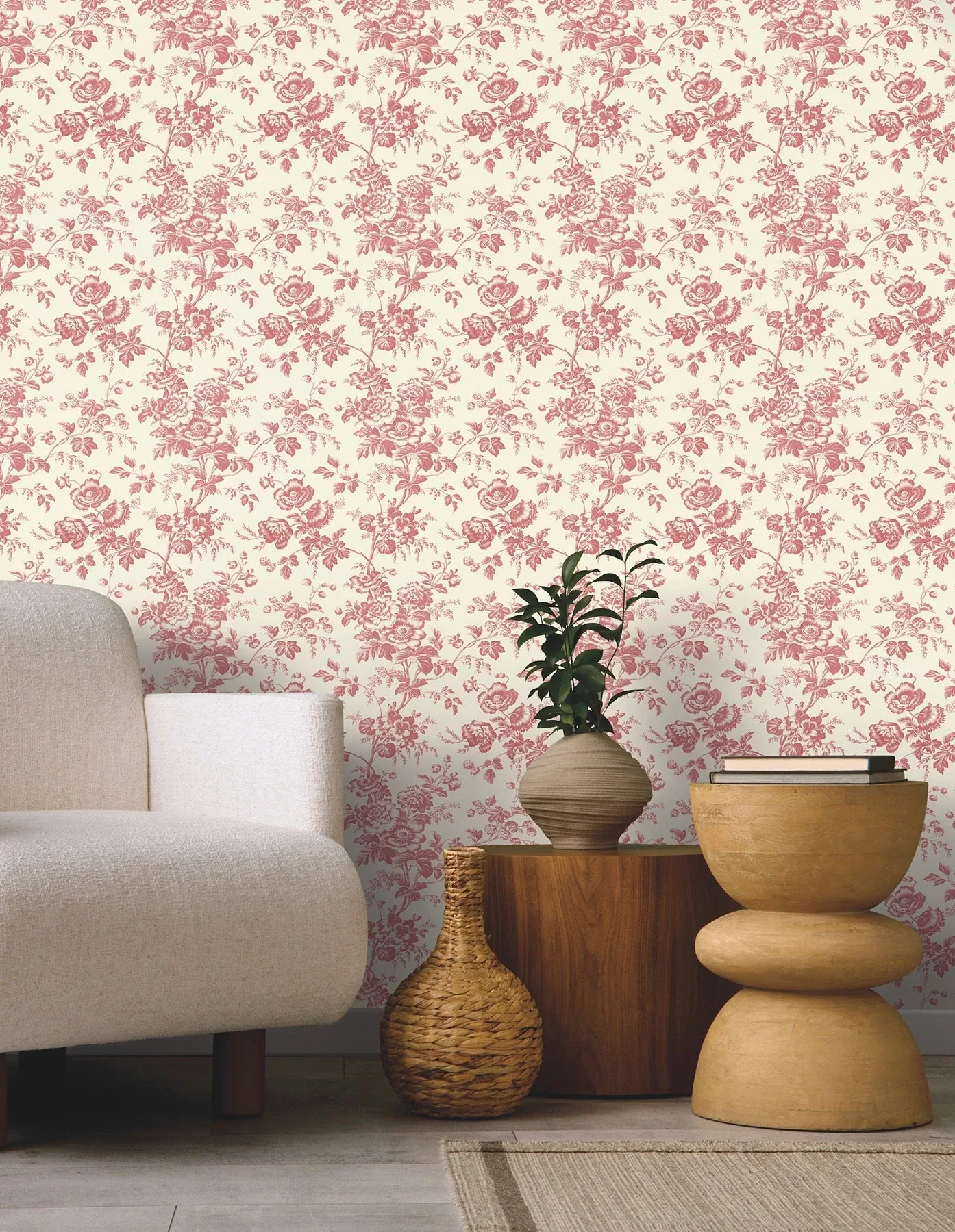 York Wallcoverings Anemone Toile French Red Wallpaper - SKU RT7871