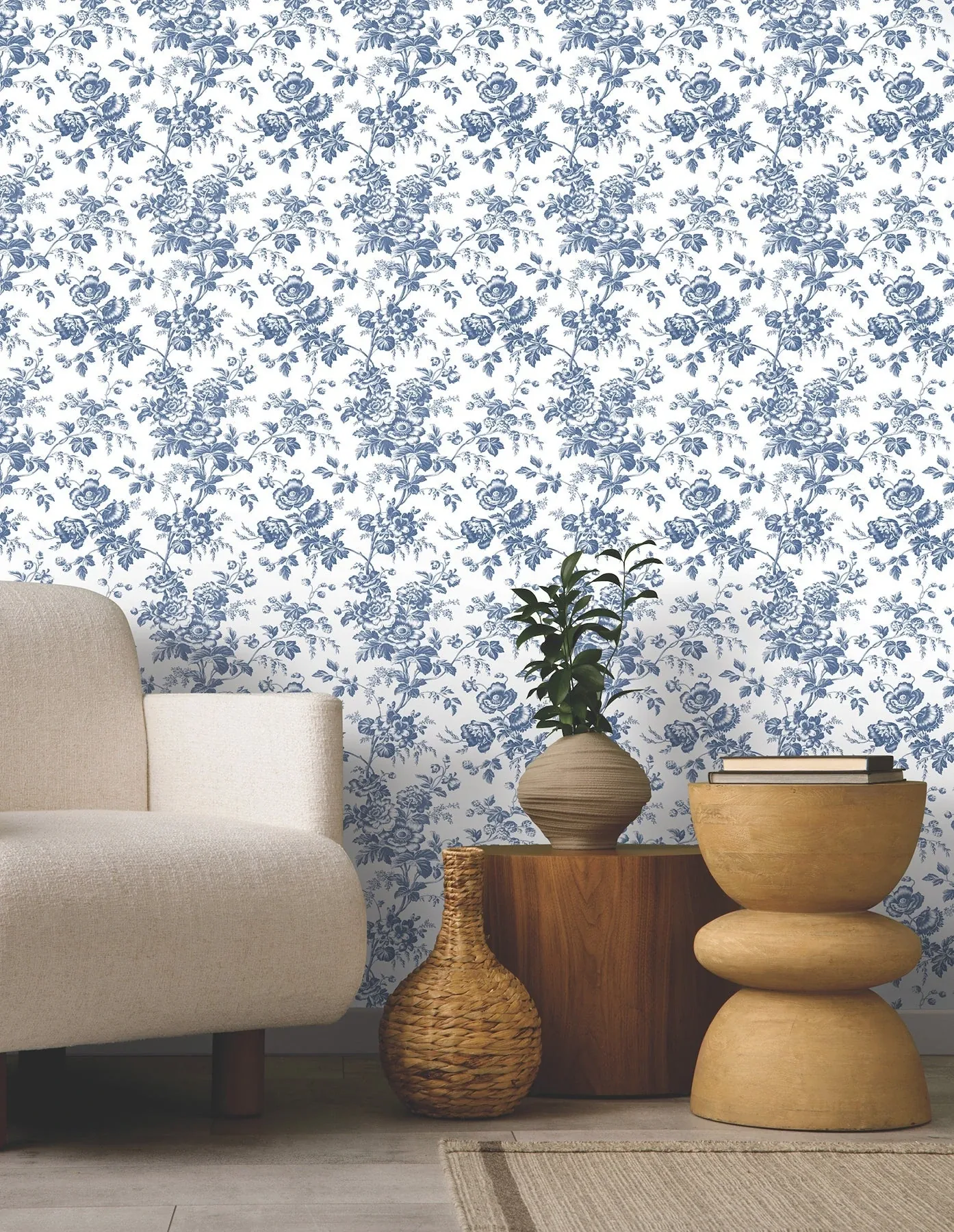 York Wallcoverings Anemone Toile Navy Wallpaper - SKU RT7873