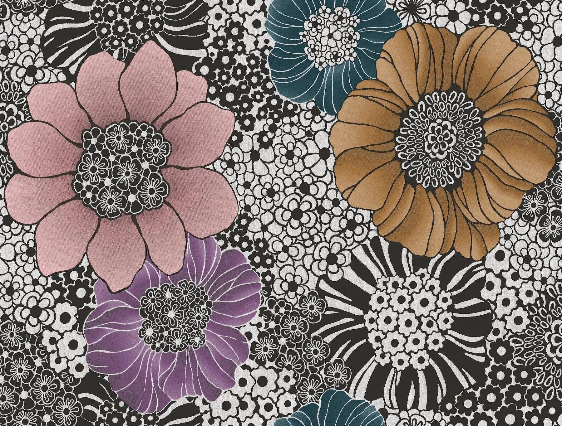 PSW1638RL | Anemones Black Peel & Stick Wallpaper