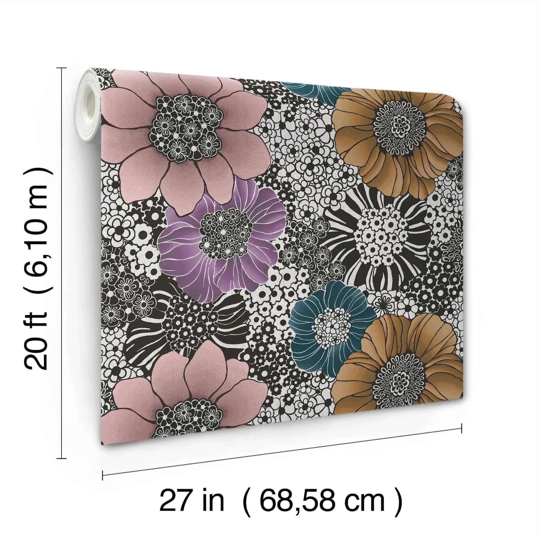 York Wallcoverings Anemones Black Peel & Stick Wallpaper | Wallpaper Twins York Wallcoverings Anemones Black Peel & Stick Wallpaper - SKU PSW1638RL
