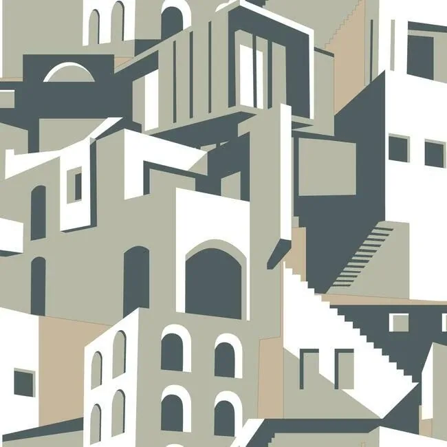 York Wallcoverings Architectural over Architectural Beige & Grey Peel & Stick Wallpaper - SKU PSW1248RL