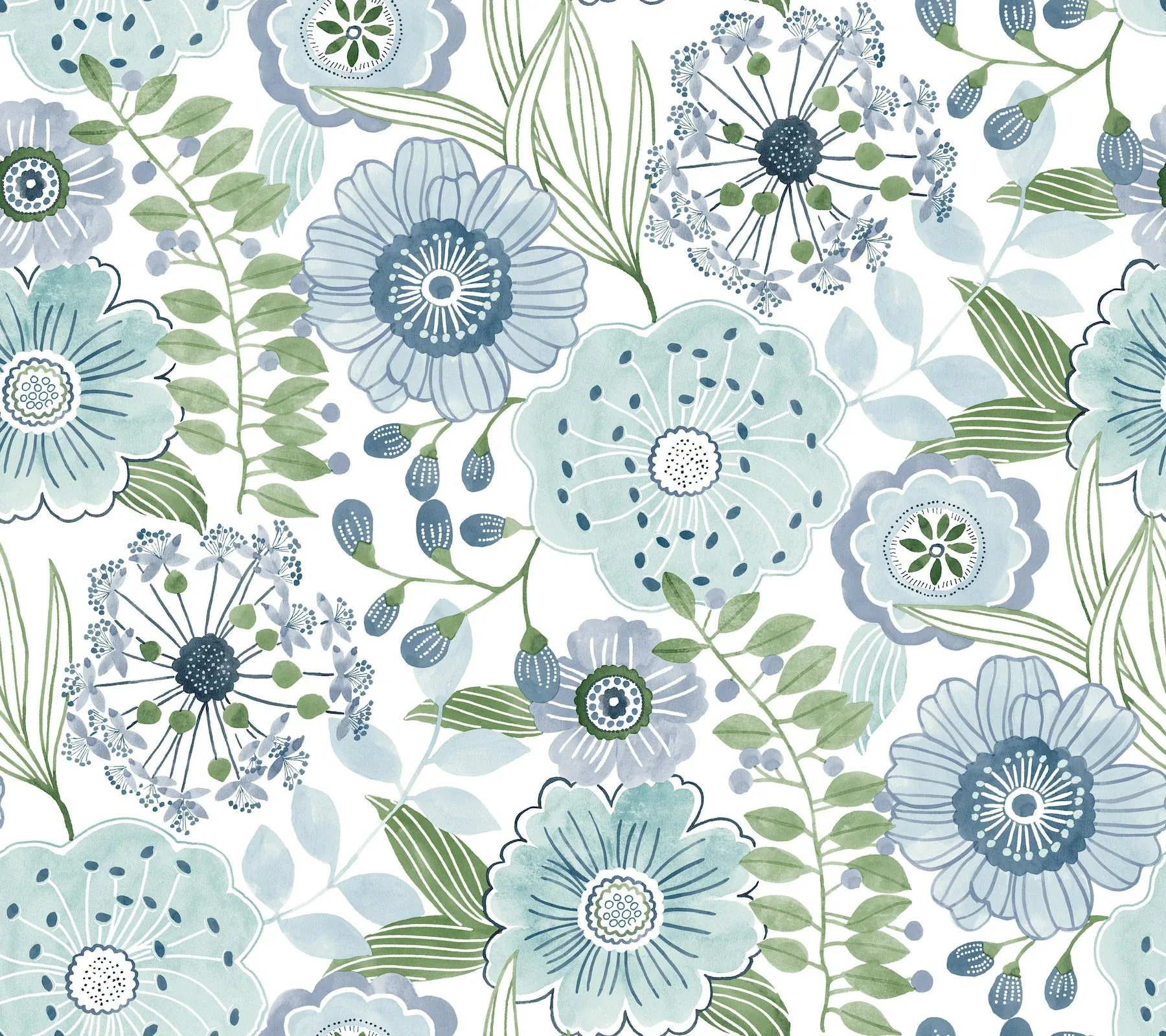 ZM2892 | Artistic Bouquet Alpine & Leaf Wallpaper