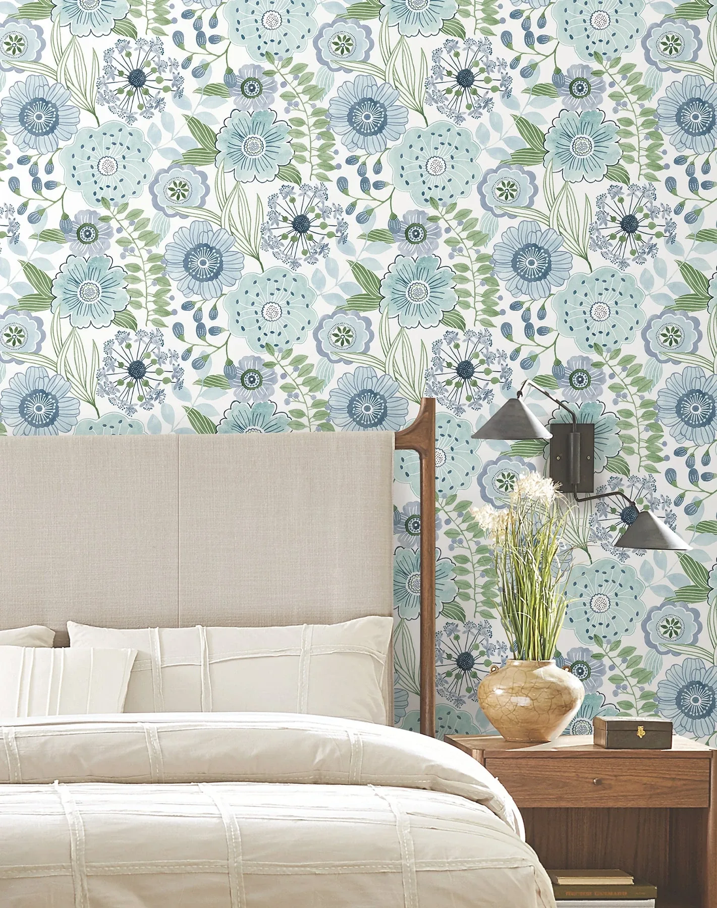 York Wallcoverings Artistic Bouquet Alpine & Leaf Wallpaper | Wallpaper Twins York Wallcoverings Artistic Bouquet Alpine & Leaf Wallpaper - SKU ZM2892