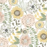 York Wallcoverings Artistic Bouquet Coral & Lemon Wallpaper | Wallpaper Twins York Wallcoverings Artistic Bouquet Coral & Lemon Wallpaper - SKU ZM2895