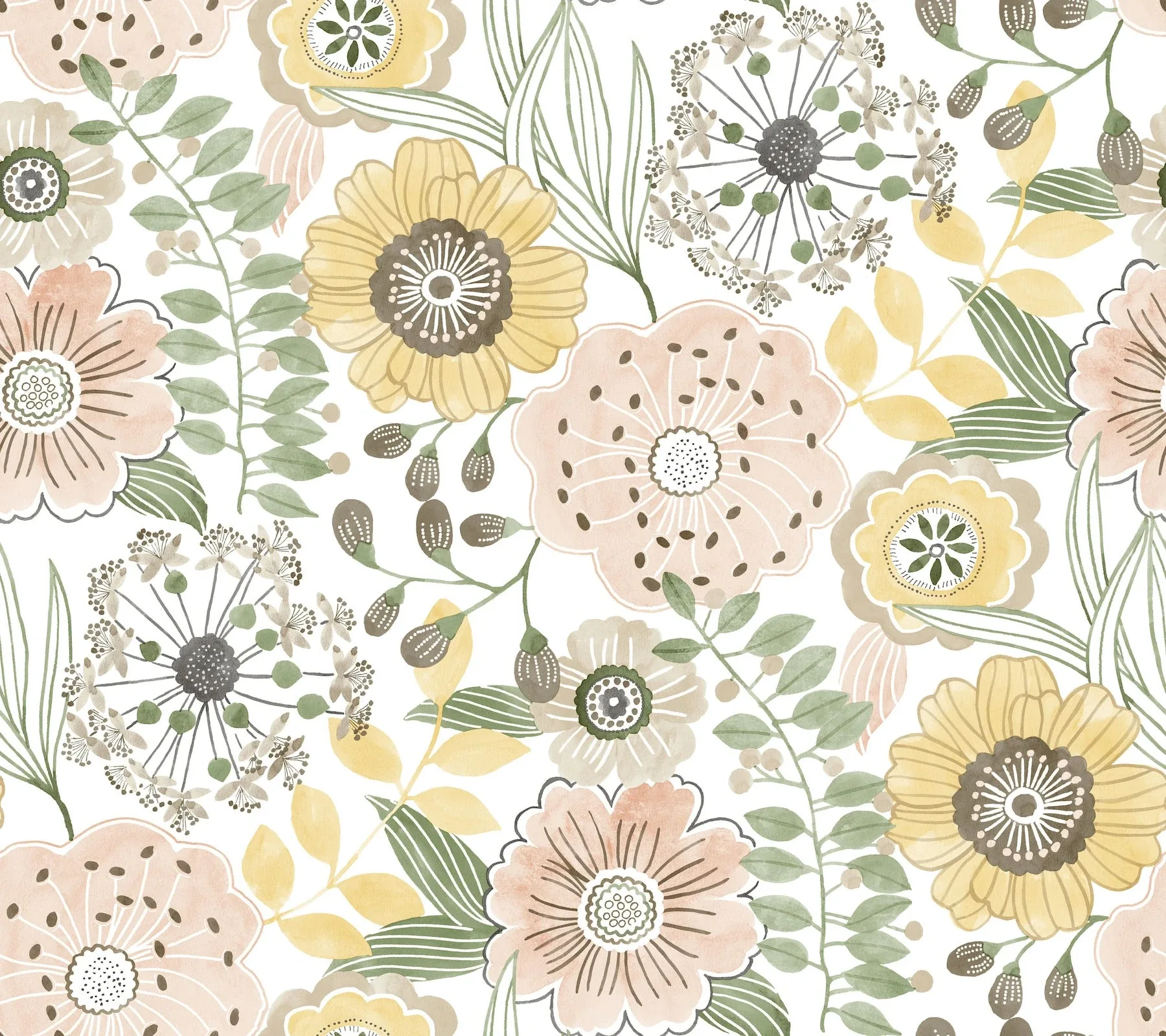 ZM2895 | Artistic Bouquet Coral & Lemon Wallpaper