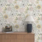 York Wallcoverings Artistic Bouquet Coral & Lemon Wallpaper | Wallpaper Twins York Wallcoverings Artistic Bouquet Coral & Lemon Wallpaper - SKU ZM2895