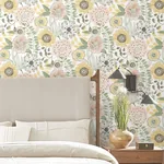 York Wallcoverings Artistic Bouquet Coral & Lemon Wallpaper | Wallpaper Twins York Wallcoverings Artistic Bouquet Coral & Lemon Wallpaper - SKU ZM2895