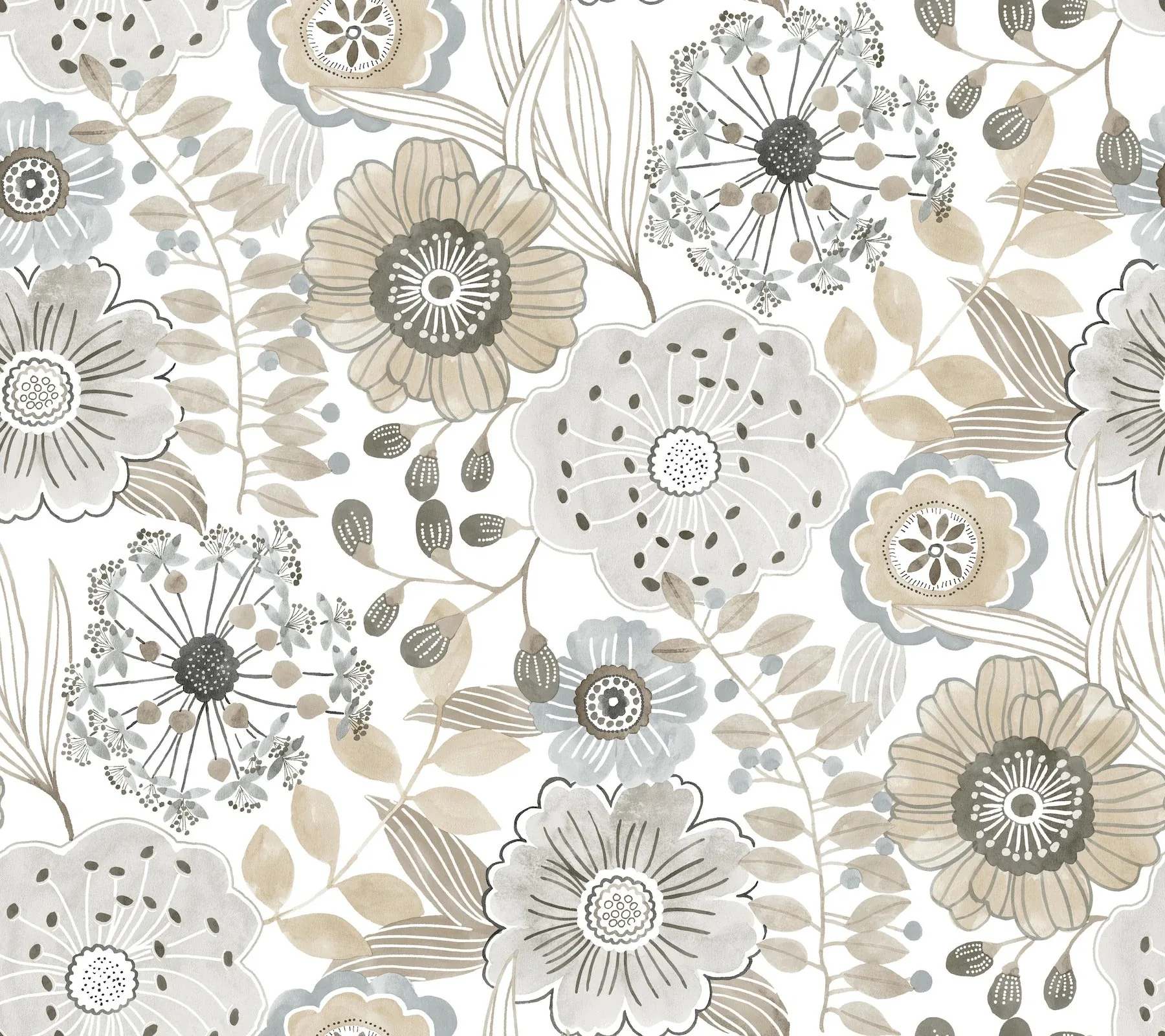 ZM2894 | Artistic Bouquet Neutral Wallpaper