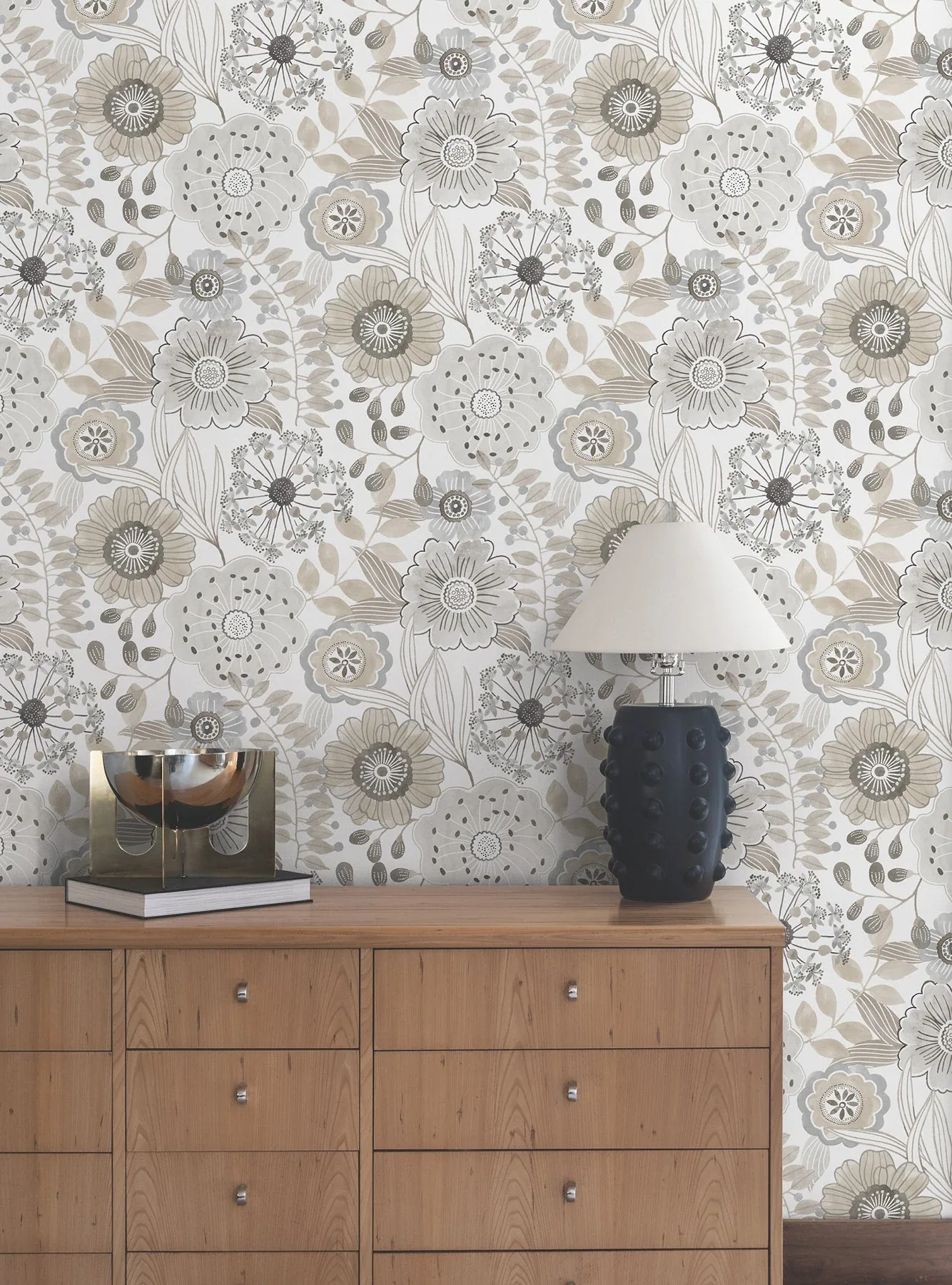 York Wallcoverings Artistic Bouquet Neutral Wallpaper - SKU ZM2894