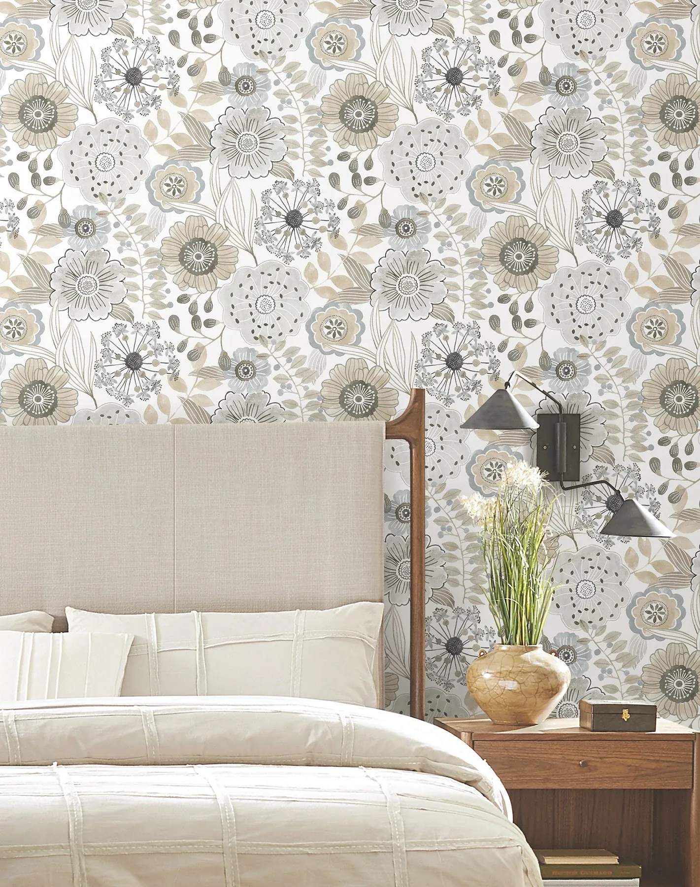 York Wallcoverings Artistic Bouquet Neutral Wallpaper - SKU ZM2894