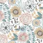 York Wallcoverings Artistic Bouquet Ochre & Ocean Wallpaper | Wallpaper Twins York Wallcoverings Artistic Bouquet Ochre & Ocean Wallpaper - SKU ZM2891