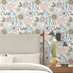 York Wallcoverings Artistic Bouquet Ochre & Ocean Wallpaper | Wallpaper Twins York Wallcoverings Artistic Bouquet Ochre & Ocean Wallpaper - SKU ZM2891