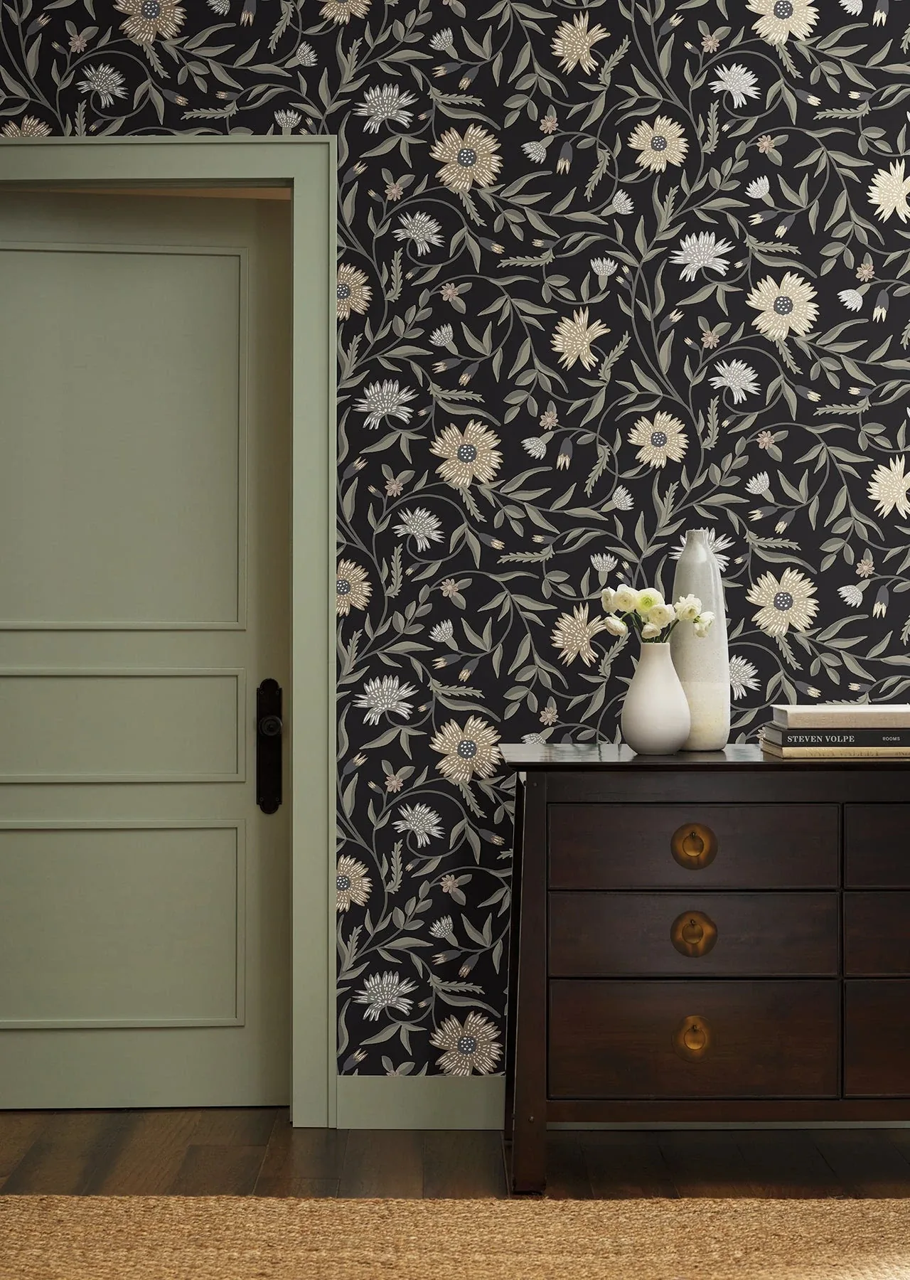 York Wallcoverings Aster Black Wallpaper - SKU RF7434