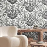 York Wallcoverings Avian Fountain Toile Black Wallpaper | Wallpaper Twins York Wallcoverings Avian Fountain Toile Black Wallpaper - SKU RT7813