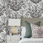 York Wallcoverings Avian Fountain Toile Black Wallpaper | Wallpaper Twins York Wallcoverings Avian Fountain Toile Black Wallpaper - SKU RT7813