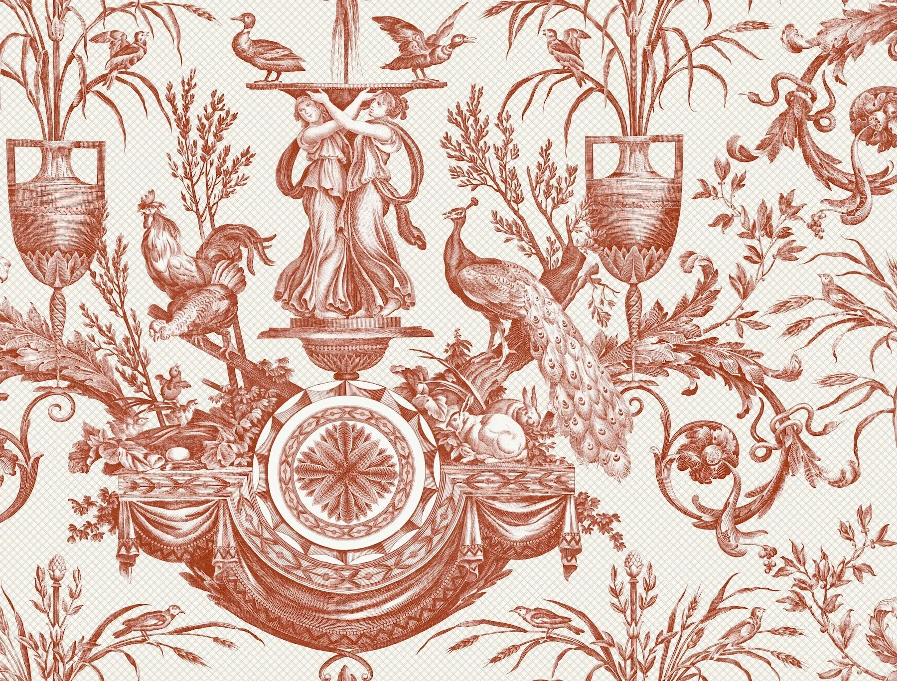 RT7814 | Avian Fountain Toile Brick Wallpaper