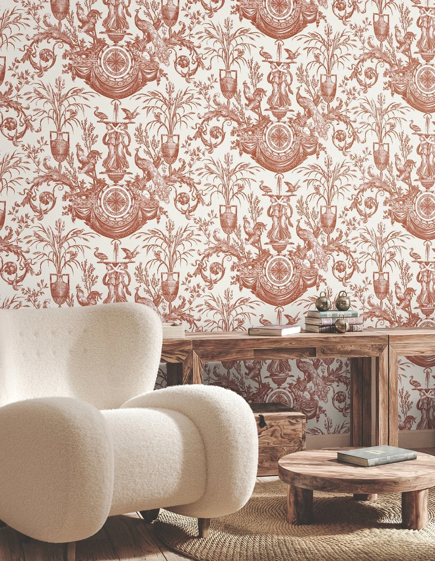 York Wallcoverings Avian Fountain Toile Brick Wallpaper | Wallpaper Twins York Wallcoverings Avian Fountain Toile Brick Wallpaper - SKU RT7814