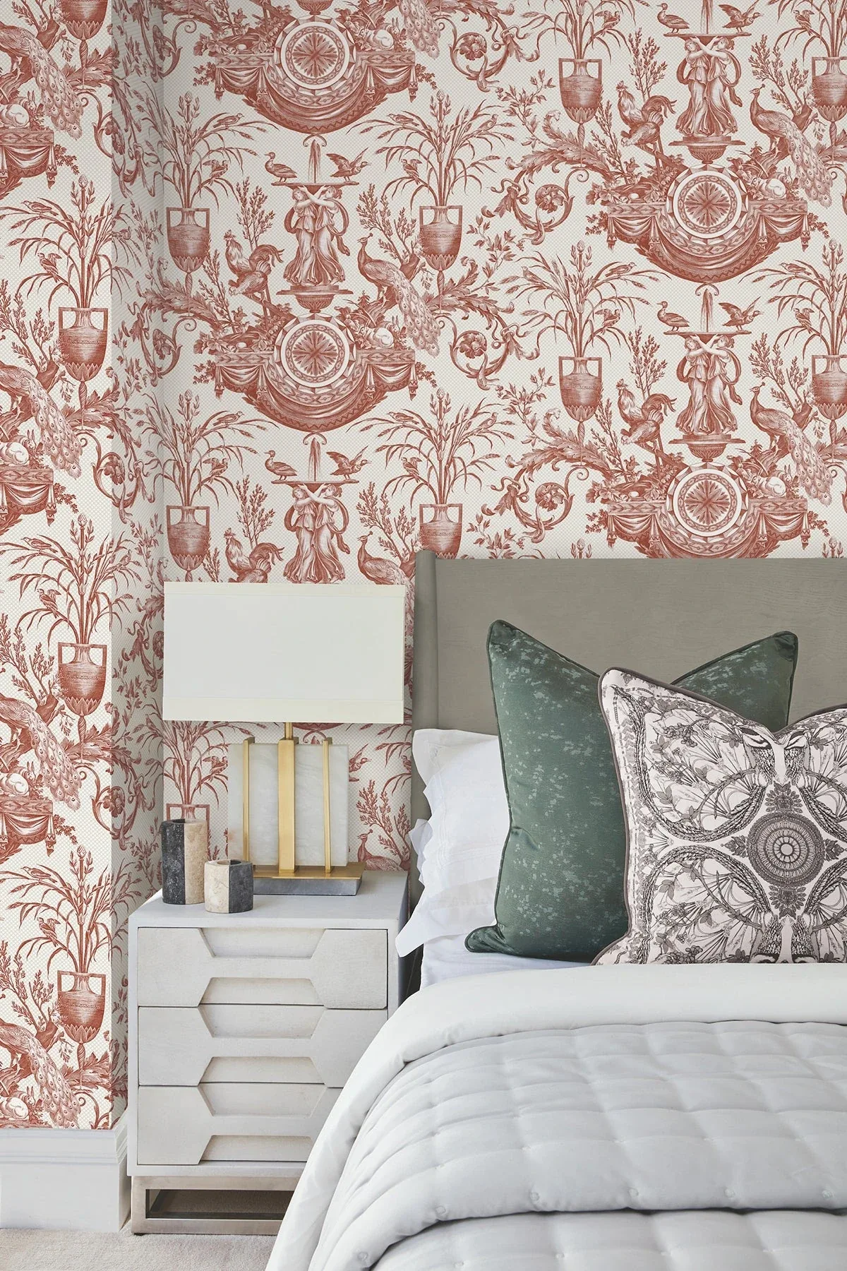 York Wallcoverings Avian Fountain Toile Brick Wallpaper | Wallpaper Twins York Wallcoverings Avian Fountain Toile Brick Wallpaper - SKU RT7814