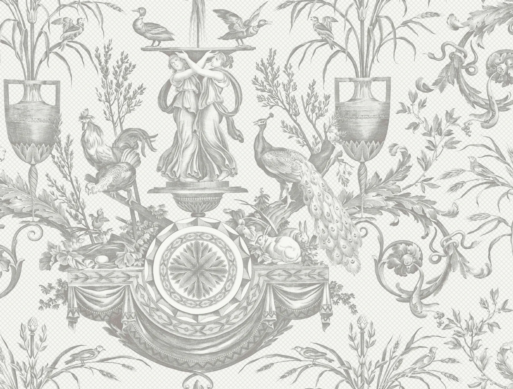 RT7815 | Avian Fountain Toile Grey Wallpaper