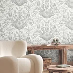 York Wallcoverings Avian Fountain Toile Grey Wallpaper | Wallpaper Twins York Wallcoverings Avian Fountain Toile Grey Wallpaper - SKU RT7815
