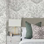 York Wallcoverings Avian Fountain Toile Grey Wallpaper | Wallpaper Twins York Wallcoverings Avian Fountain Toile Grey Wallpaper - SKU RT7815
