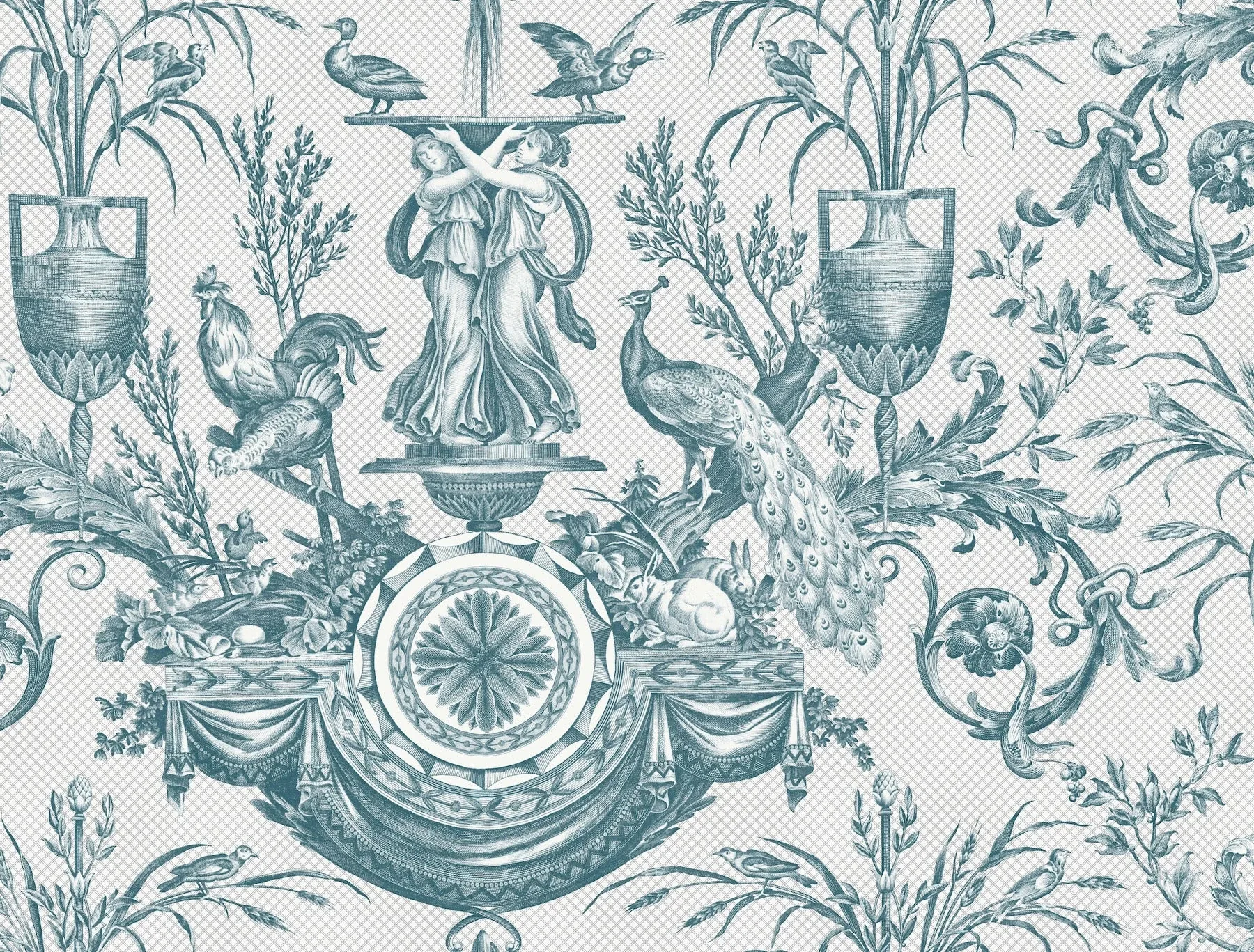 RT7811 | Avian Fountain Toile Jade Wallpaper