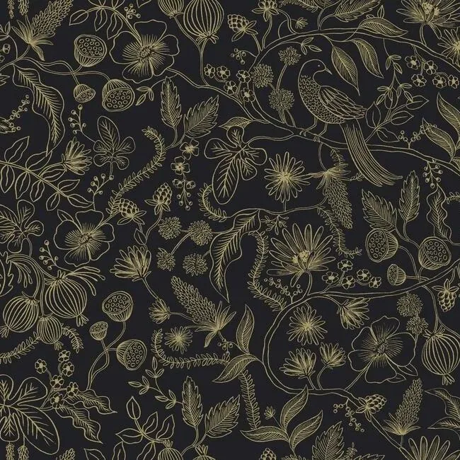 York Wallcoverings Aviary Black & Gold Peel & Stick Wallpaper - SKU PSW1310RL
