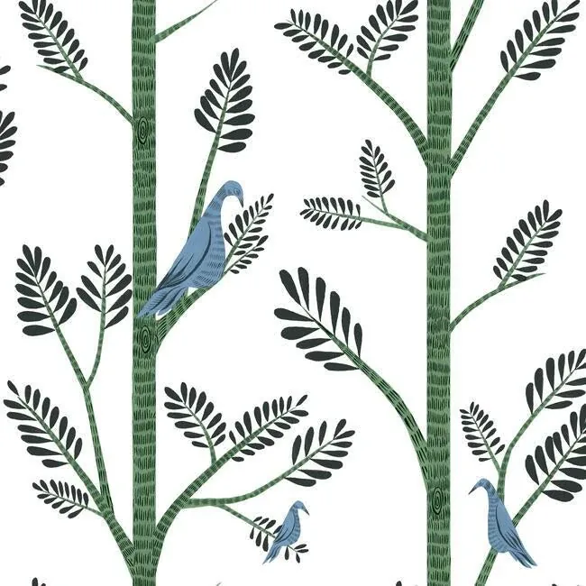 York Wallcoverings Aviary Branch Blue & Green Peel & Stick Wallpaper - SKU PSW1237RL
