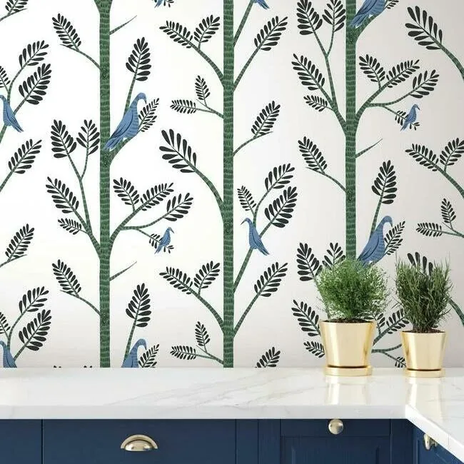 York Wallcoverings Aviary Branch Blue & Green Peel & Stick Wallpaper - SKU PSW1237RL