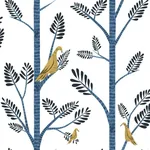 York Wallcoverings Aviary Branch Blue & Yellow Peel & Stick Wallpaper | Wallpaper Twins York Wallcoverings Aviary Branch Blue & Yellow Peel & Stick Wallpaper - SKU PSW1236RL