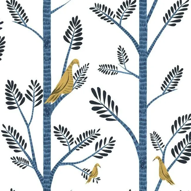 PSW1236RL | Aviary Branch Blue & Yellow Peel & Stick Wallpaper