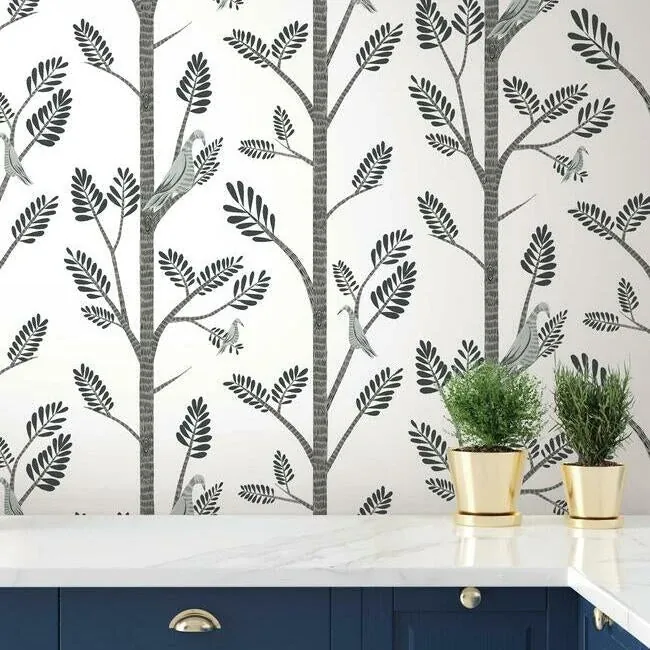 York Wallcoverings Aviary Branch Grey Peel & Stick Wallpaper | Wallpaper Twins York Wallcoverings Aviary Branch Grey Peel & Stick Wallpaper - SKU PSW1238RL