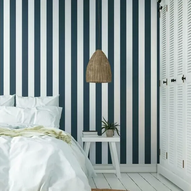 York Wallcoverings Awning Stripe Navy Wallpaper - SKU SA9174