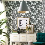 York Wallcoverings Bali Leaves Black Peel & Stick Wallpaper | Wallpaper Twins York Wallcoverings Bali Leaves Black Peel & Stick Wallpaper - SKU PSW1029RL