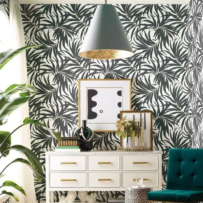 York Wallcoverings Bali Leaves Black Peel & Stick Wallpaper | Wallpaper Twins York Wallcoverings Bali Leaves Black Peel & Stick Wallpaper - SKU PSW1029RL