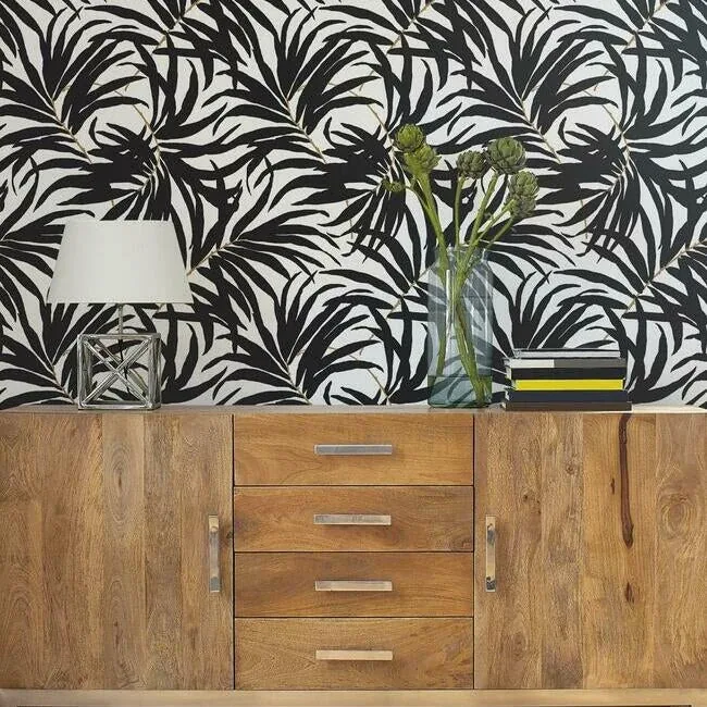 York Wallcoverings Bali Leaves Black Peel & Stick Wallpaper | Wallpaper Twins York Wallcoverings Bali Leaves Black Peel & Stick Wallpaper - SKU PSW1029RL