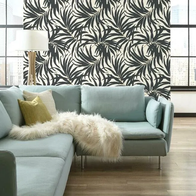 York Wallcoverings Bali Leaves Off White & Dark Grey Wallpaper | Wallpaper Twins York Wallcoverings Bali Leaves Off White & Dark Grey Wallpaper - SKU AT7056