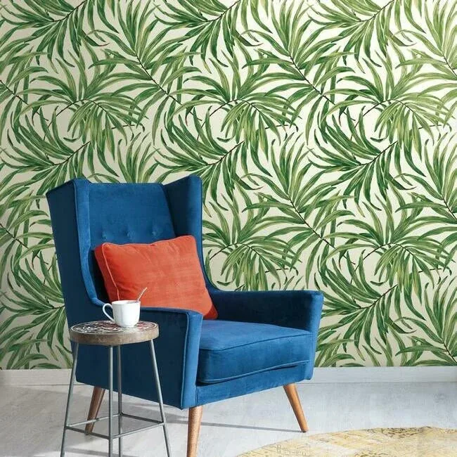 York Wallcoverings Bali Leaves Yellow & Tan Wallpaper - SKU AT7050