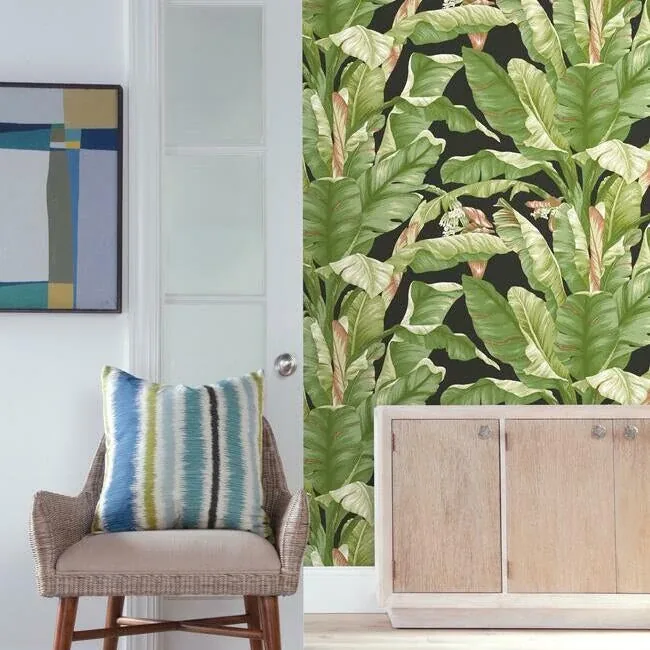 York Wallcoverings Banana Leaf Black & Green Peel & Stick Wallpaper | Wallpaper Twins York Wallcoverings Banana Leaf Black & Green Peel & Stick Wallpaper - SKU PSW1035RL
